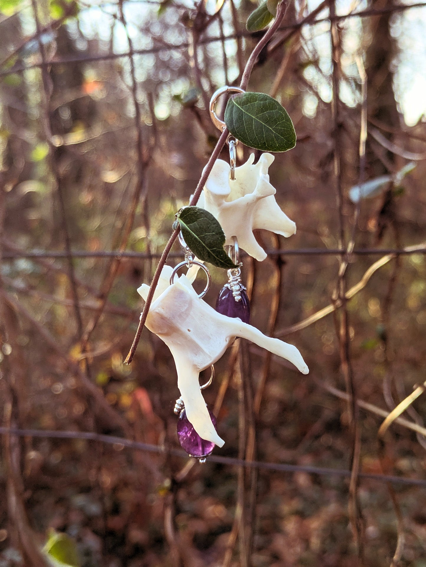 Raccoon Vertebrae & Amethyst Earrings