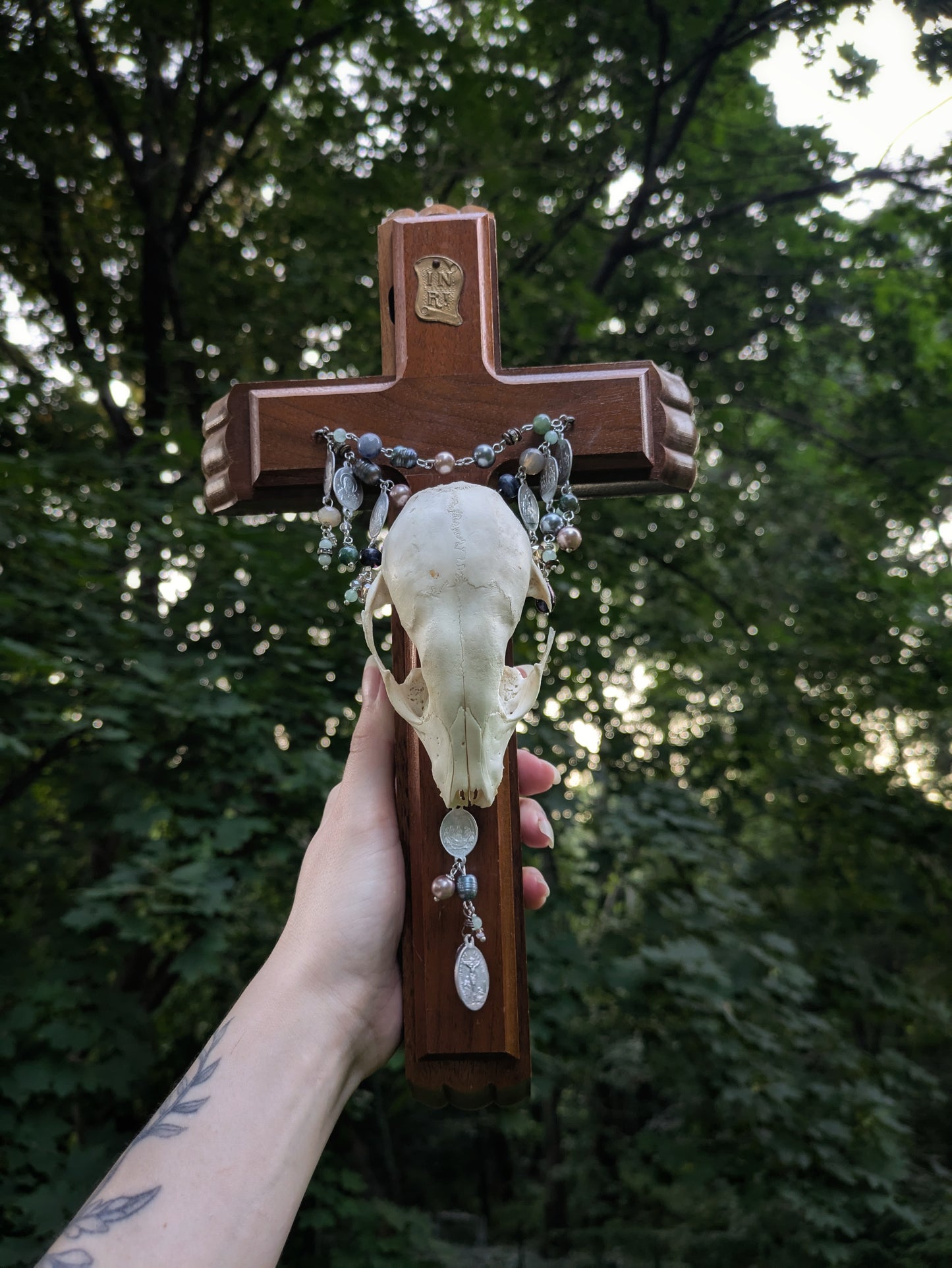 Last Rites Raccoon Skull Crucifix
