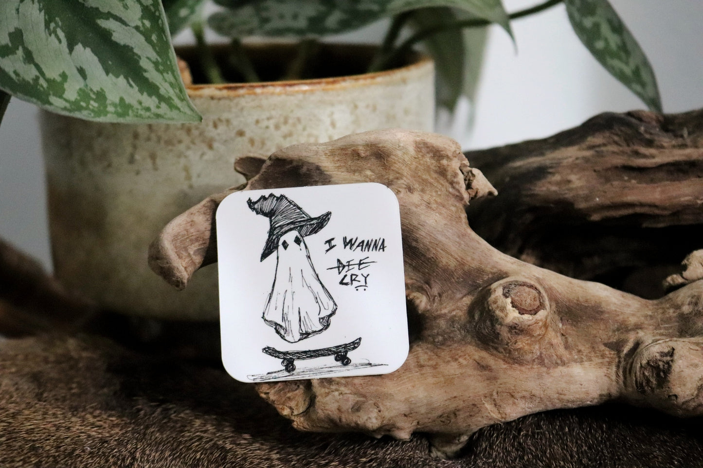 Sad Ghost "I wanna die/cry" Vinyl Sticker