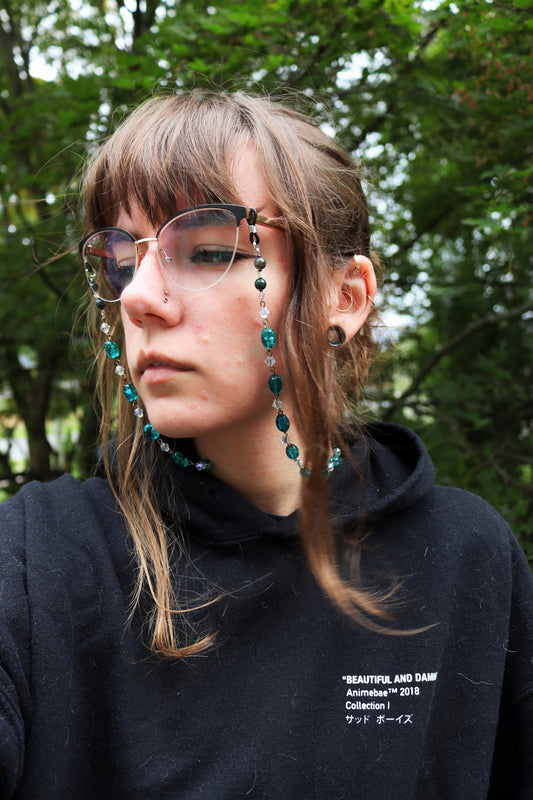 Glasses Chain Blue Painted Beads (snake vertebrae)