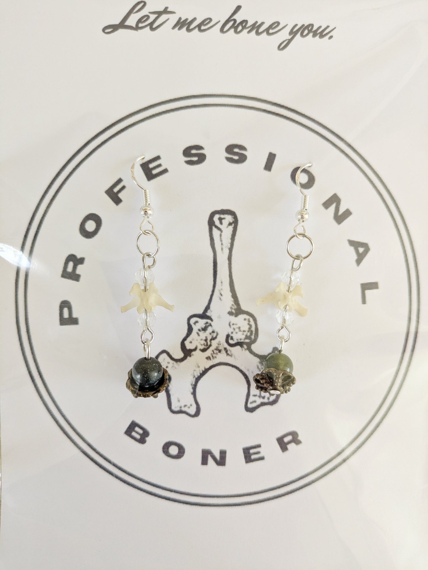 Squirrel Vertebrae & Agate Gems Earrings