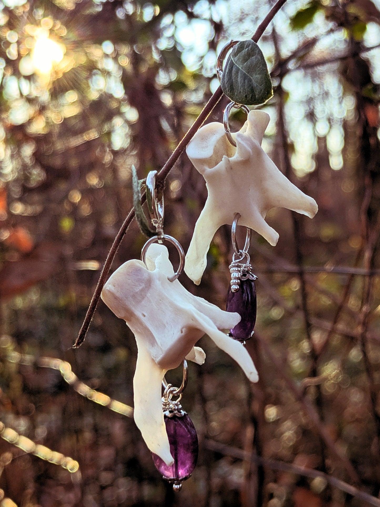 Raccoon Vertebrae & Amethyst Earrings