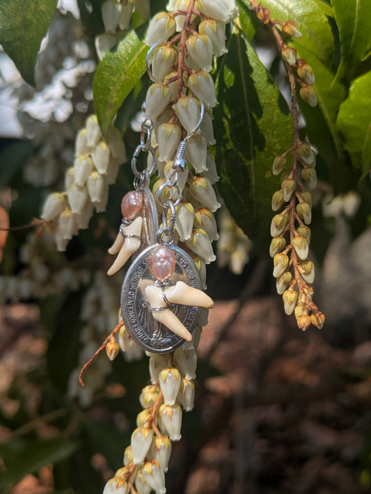 Fox Tooth Mother Mary Earrings