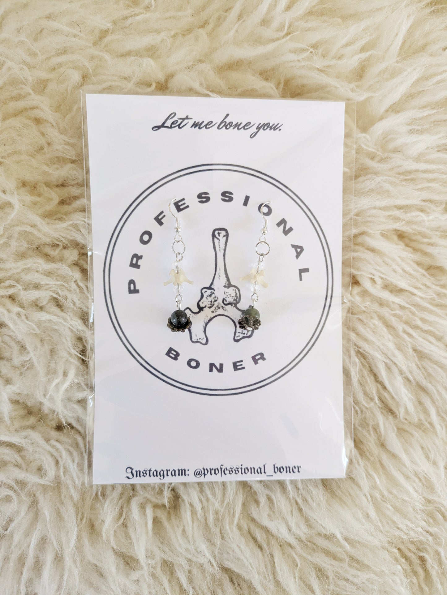 Squirrel Vertebrae & Agate Gems Earrings