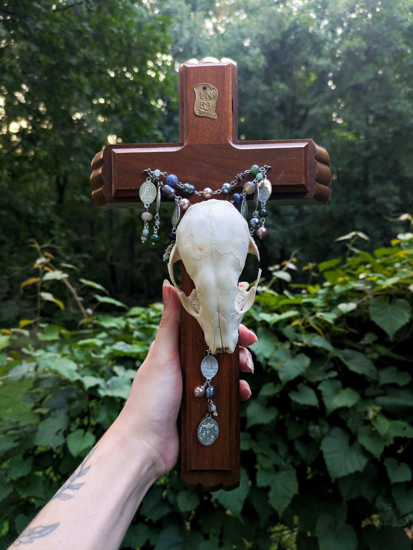 Last Rites Raccoon Skull Crucifix