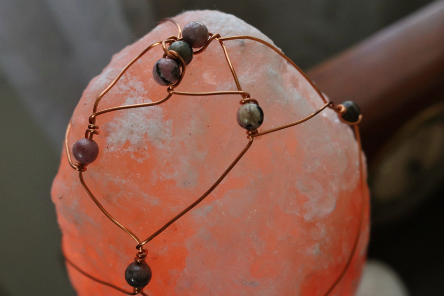 Bone Salt Lamp with Rhodonite Crystals